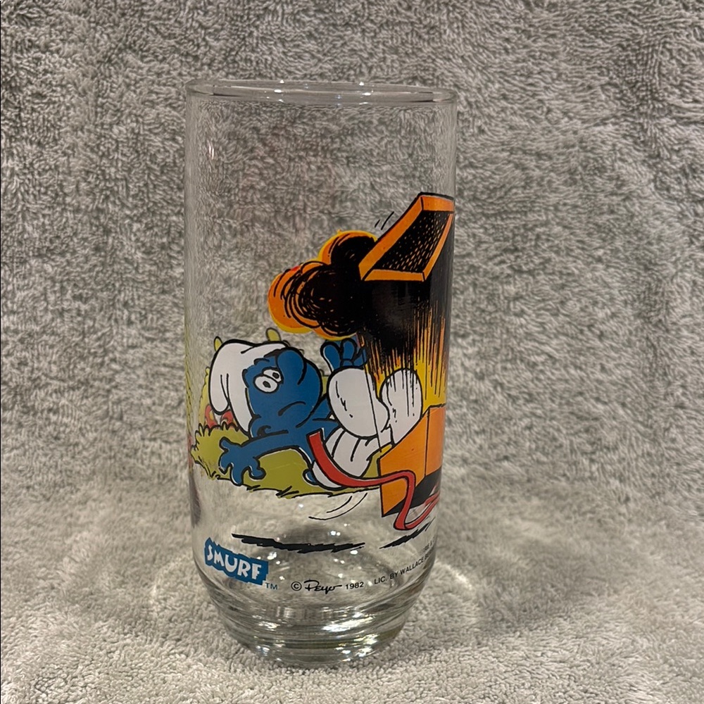 Smurf Themed Glass with Blue and Black Design